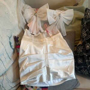 NWT Nana Jacqueline White Satin Bridal Set Mini Skirt and Bra Top Lingerie xs